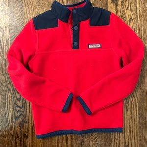 Vineyard Vines boys size 7 red. And navy fleece pullover EUC